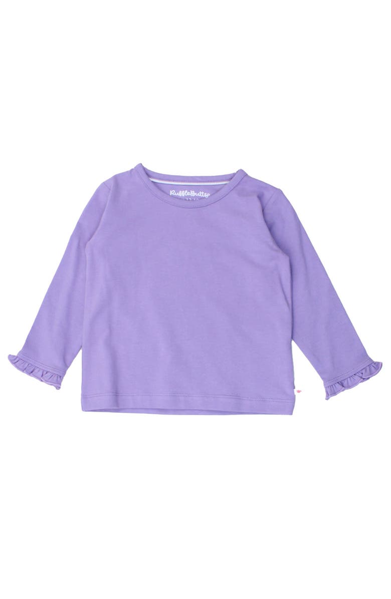 RuffleButts Knit Long Sleeve Ruffle Layering Tee, Main, color, Wisteria Purple