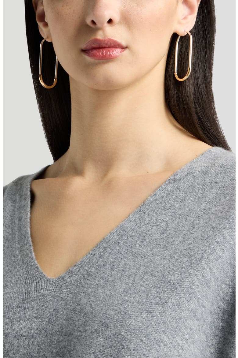 Elongated Paper Clip Hoop Earrings, Alternate, color, SILVER- GOLD