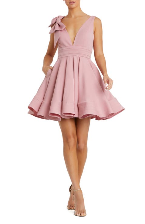 Plunging V Neck Bow Detail Mini Dress