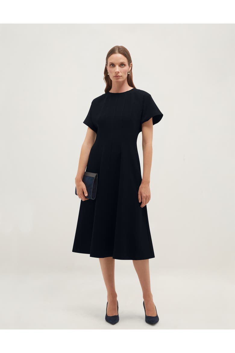 Melina Tailored Seam Midi Dress, Alternate, color, Navy