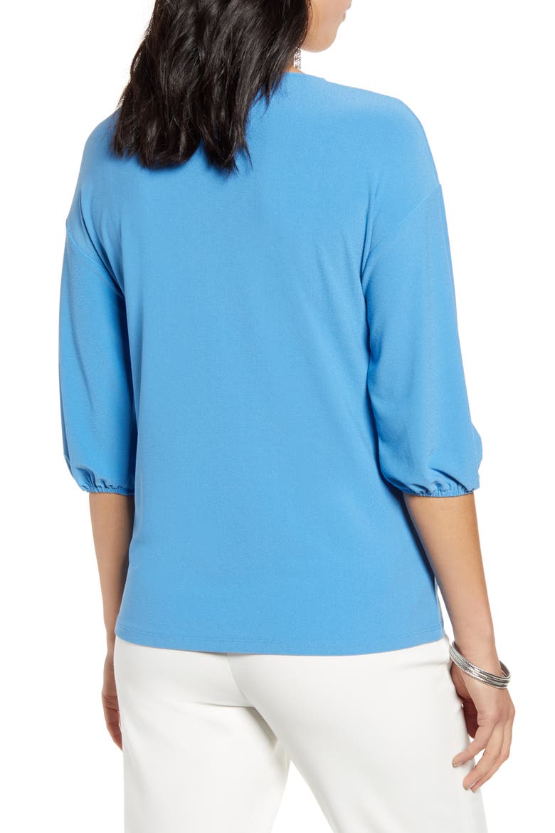 V-Neck Puff Sleeve Knit Top, Alternate, color, BLUE CAMP