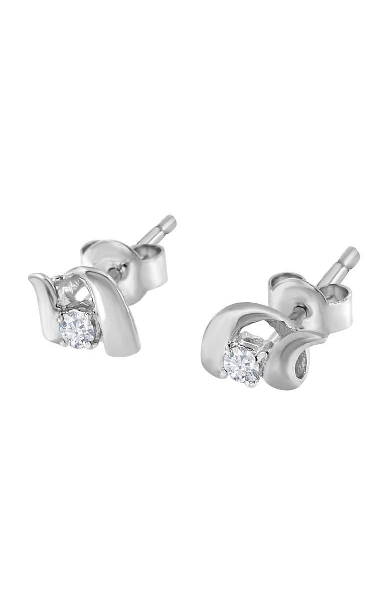 Haus of Brilliance 10K Gold 1/10 Cttw Diamond Espira Swirls Solitaire Push Back Stud Earrings, Alternate, color, White