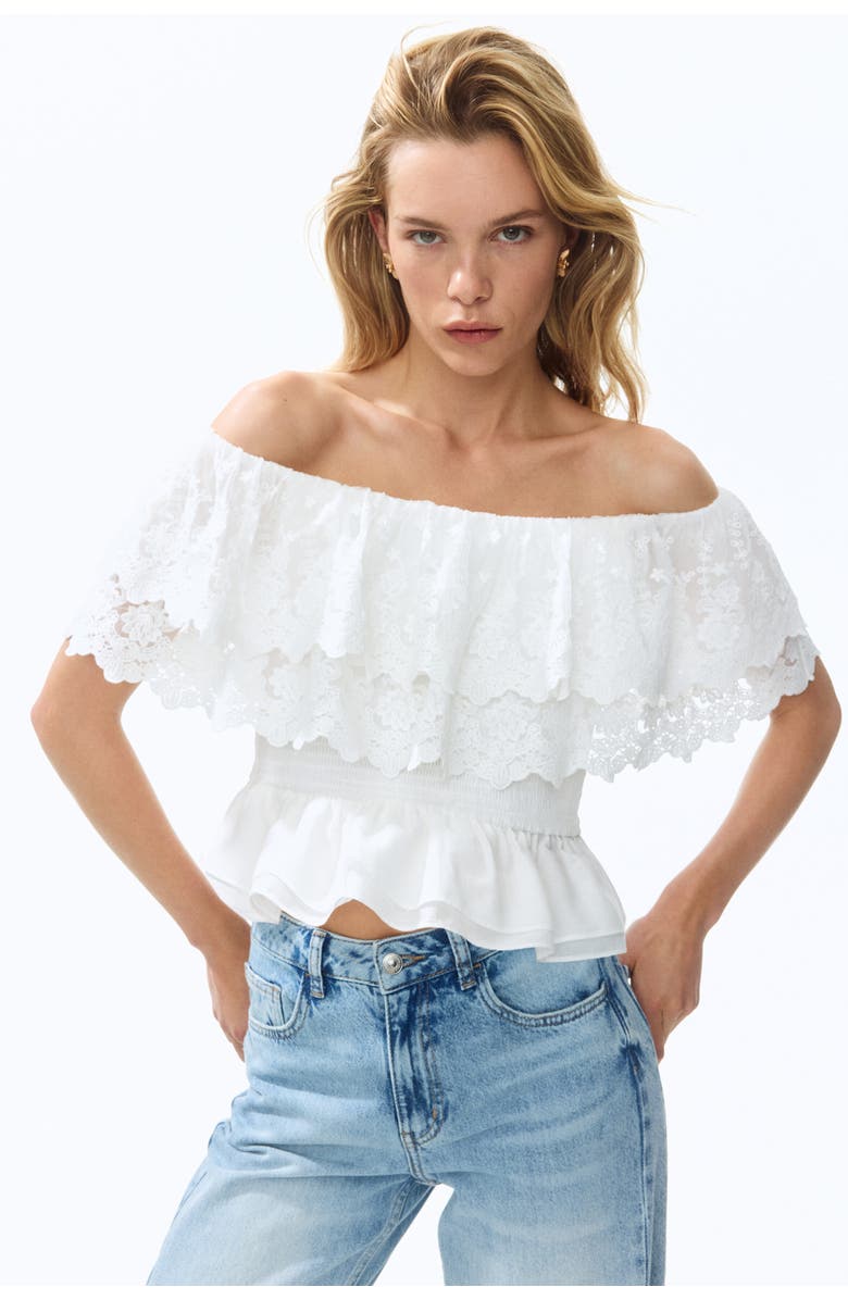 H&M Flounced Off-the-shoulder Top, Alternate, color, White