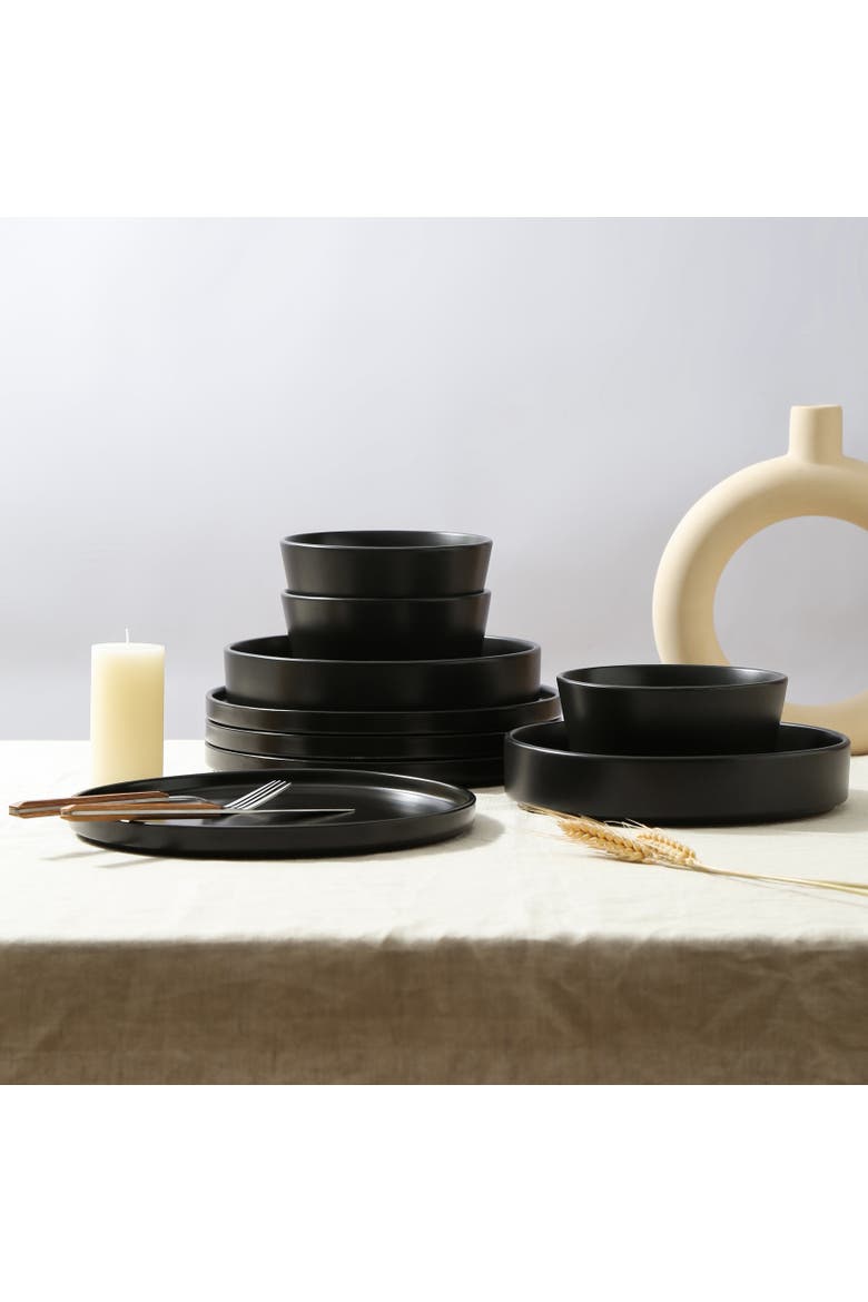 Celina Stoneware 24-Piece Dinnerware Set, Cereal and Dinner Bowls, Alternate, color, Black