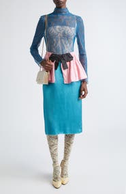Valentino Long Sleeve Lace & Satin Mock Two-Piece Dress