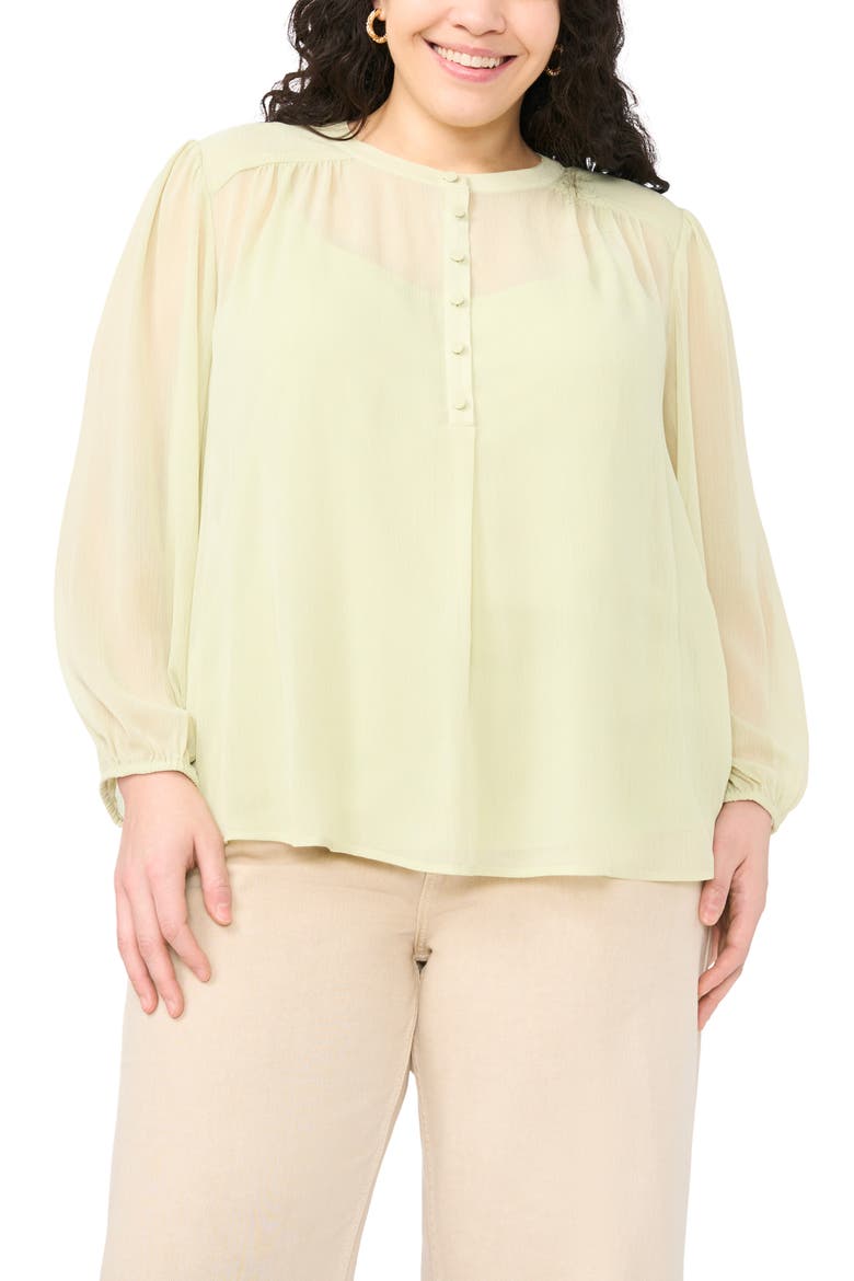 Shirred Yoke Crinkle Chiffon Top, Main, color, LILY GREEN