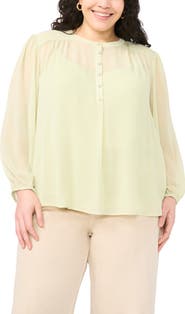 Vince Camuto Shirred Yoke Crinkle Chiffon Top