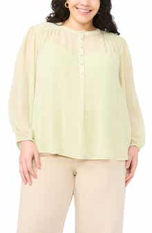 Shirred Yoke Crinkle Chiffon Top