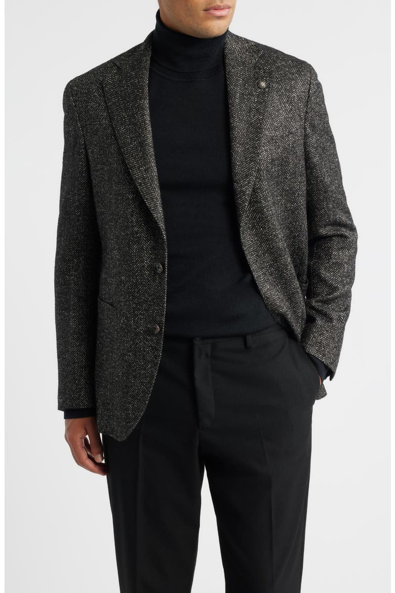 Myles Unconstructed Wool & Alpaca Blend Herringbone Sport Coat, Main, color, CHARCOAL