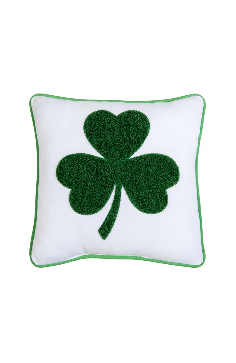 C&F Home 3 Leaf Clover St. Patrick's Hooked Throw Pillow, 10" x 10", Main, color, Green