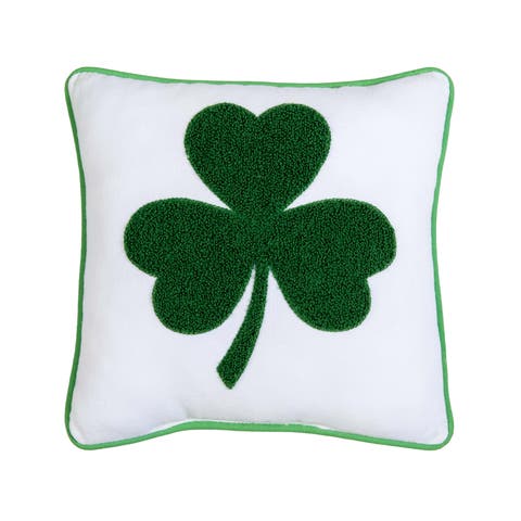 3 Leaf Clover St. Patrick's Hooked Throw Pillow, 10" x 10"
