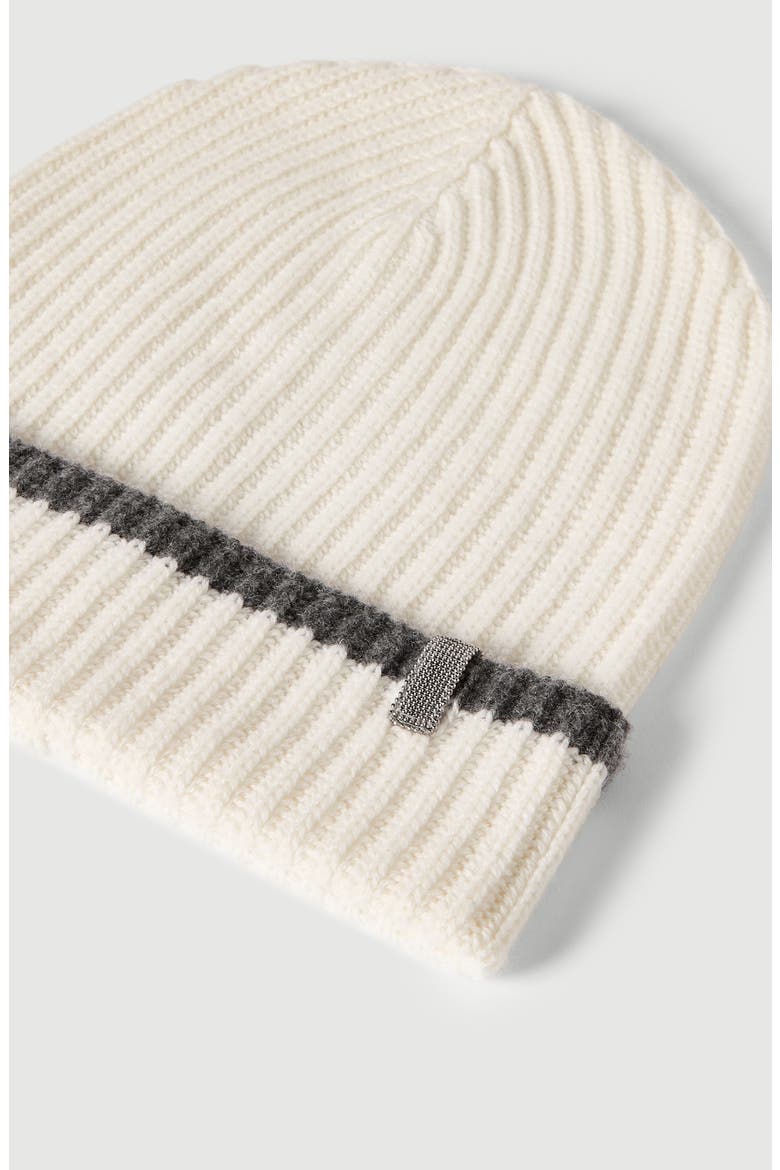 Cashmere English rib knit beanie with monili, Alternate, color, Panama