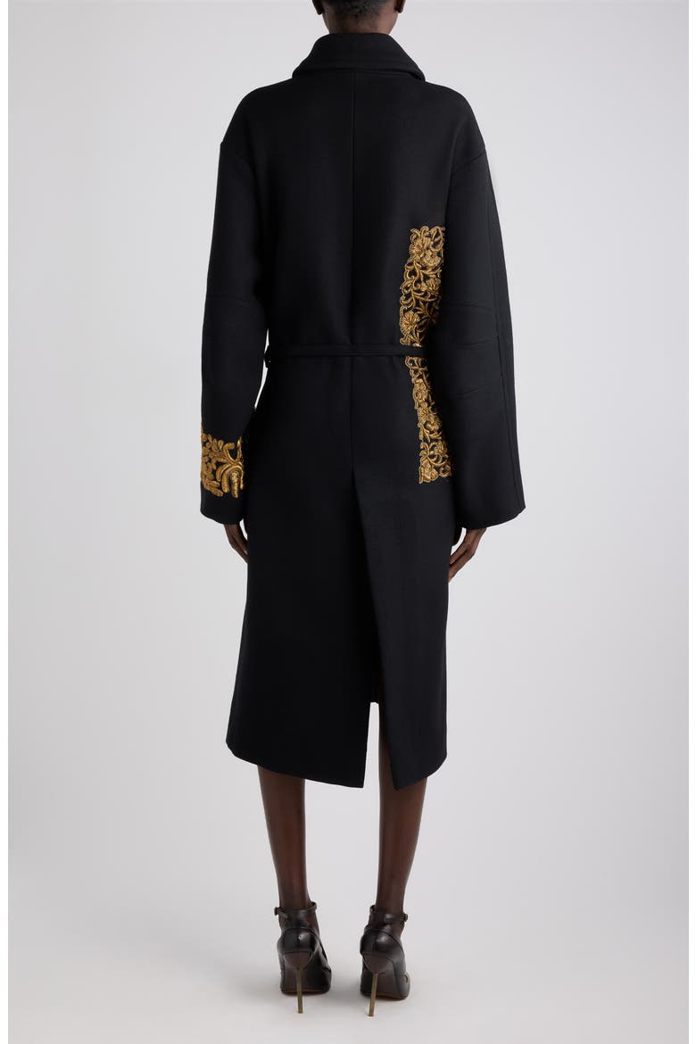Rain Embroidered Wool Blend Coat, Alternate, color, BLACK
