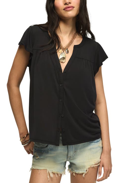 Sandwash Relaxed Fit Button-Up Top