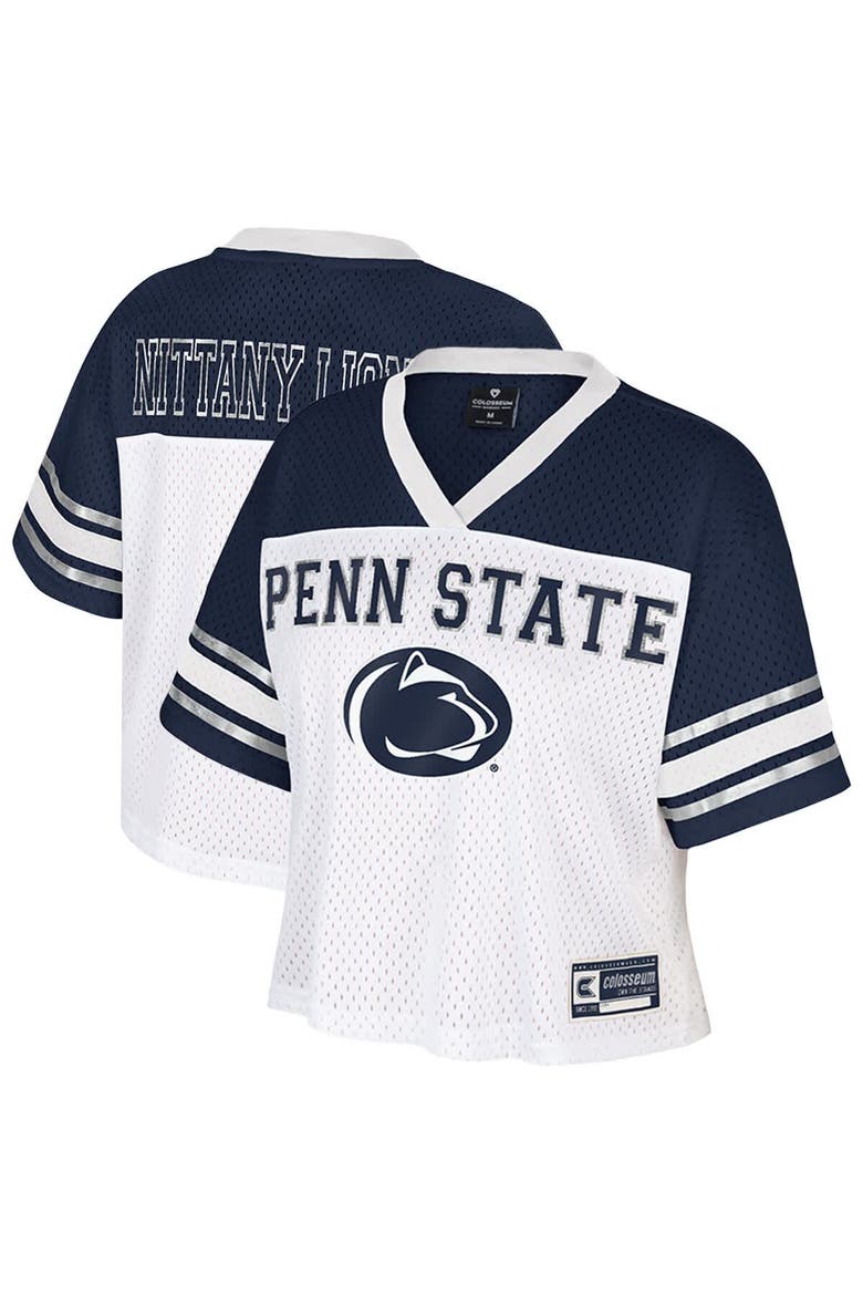 Women's Colosseum  White Penn State Nittany Lions Treasure Cropped Football Jersey, Main, color, White