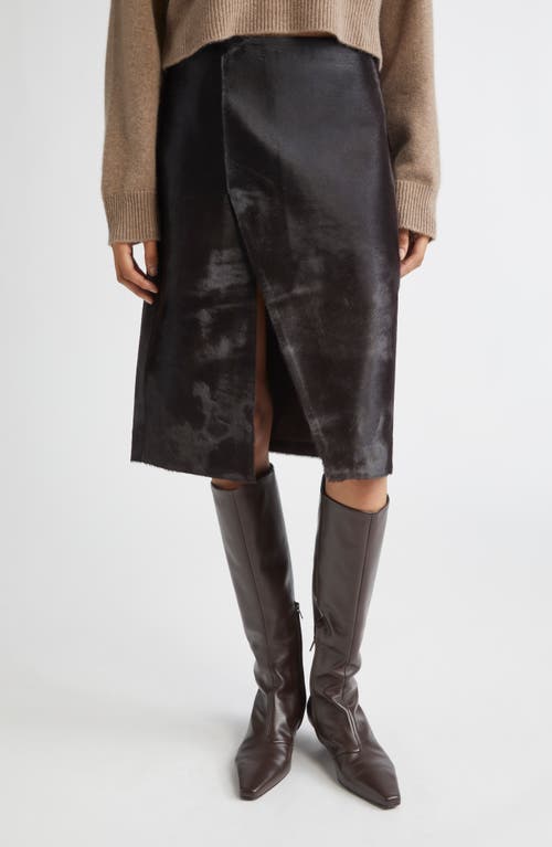 Loulou De Saison Myra Asymmetric Genuine Calf Hair Midi Skirt In Brown