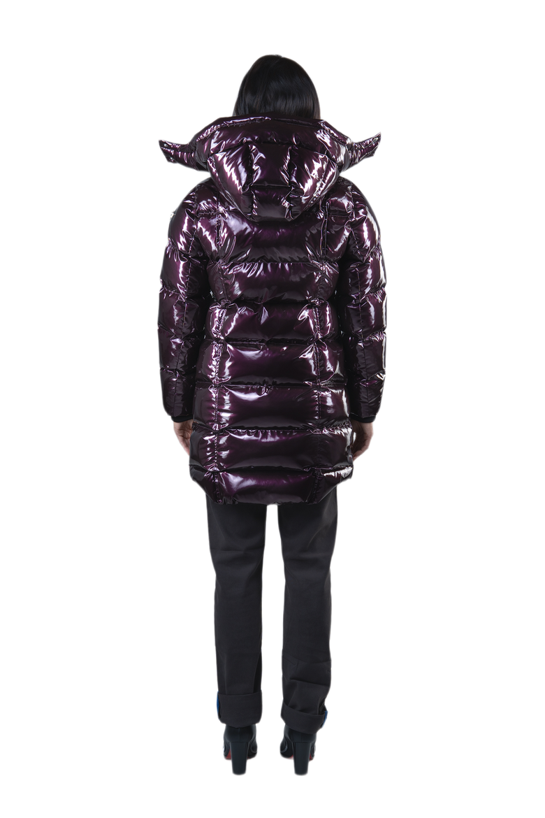 Women's Penguin Long Length Quilted Coat, Alternate, color, GLOSSY PURPLE