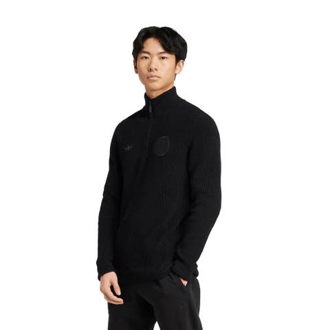 Men's adidas Originals  Black Germany National Team 125th Anniversary Culturewear Half-Zip Rib-Knit Top