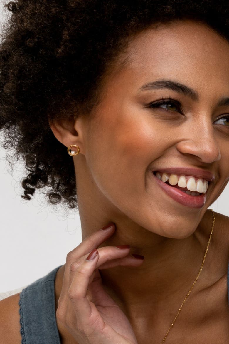 Open Circle & White Pearl Waterfall Earrings, Alternate, color, Yellow Gold Vermeil