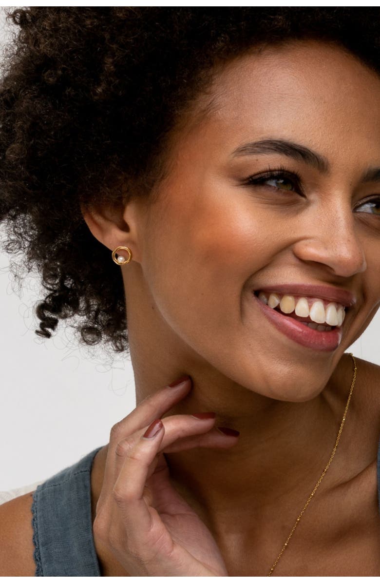 Dower & Hall Open Circle & White Pearl Waterfall Earrings, Alternate, color, Yellow Gold Vermeil