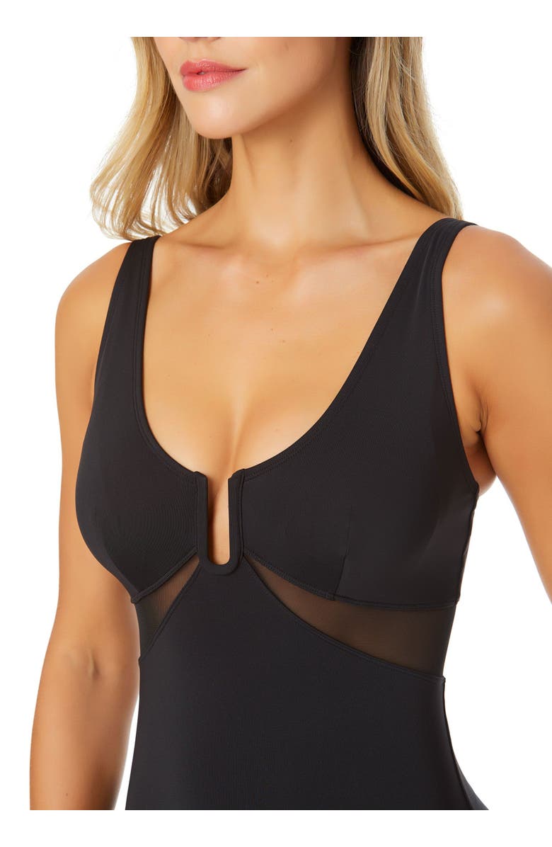 Anne Cole Women's Mesh Around U Ring Mesh Insert One Piece Swimsuit, Alternate, color, Black
