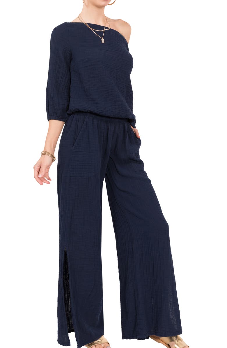 Everyday Ritual Riley Gauze Split Hem Pants, Alternate, color, Navy