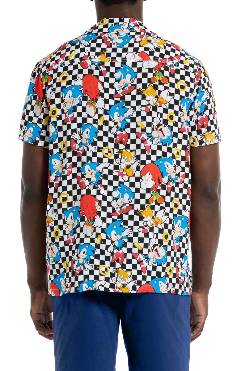 OppoSuits Relaxed Fit Sonic the Hedgehog<sup>®</sup> Print Camp Shirt, Alternate, color, White Check Multi