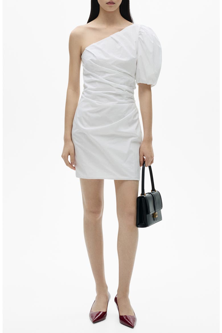 One-Shoulder Puff Sleeve Cotton Dress, Main, color, WHITE