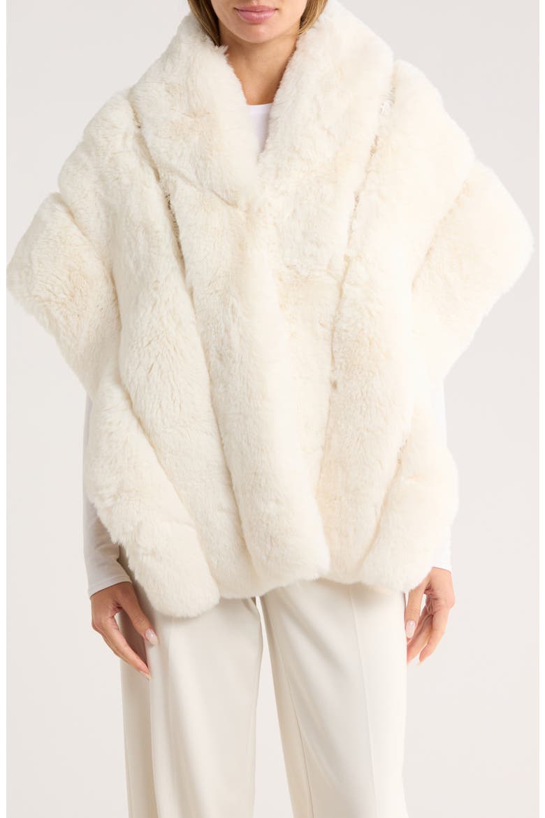 Lace Trim Faux Fur Cape, Main, color, WHITE
