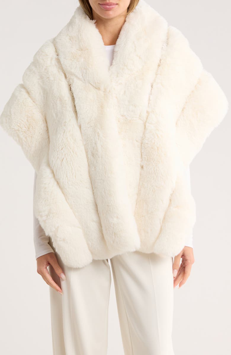 La Fiorentina Lace Trim Faux Fur Cape, Main, color, White