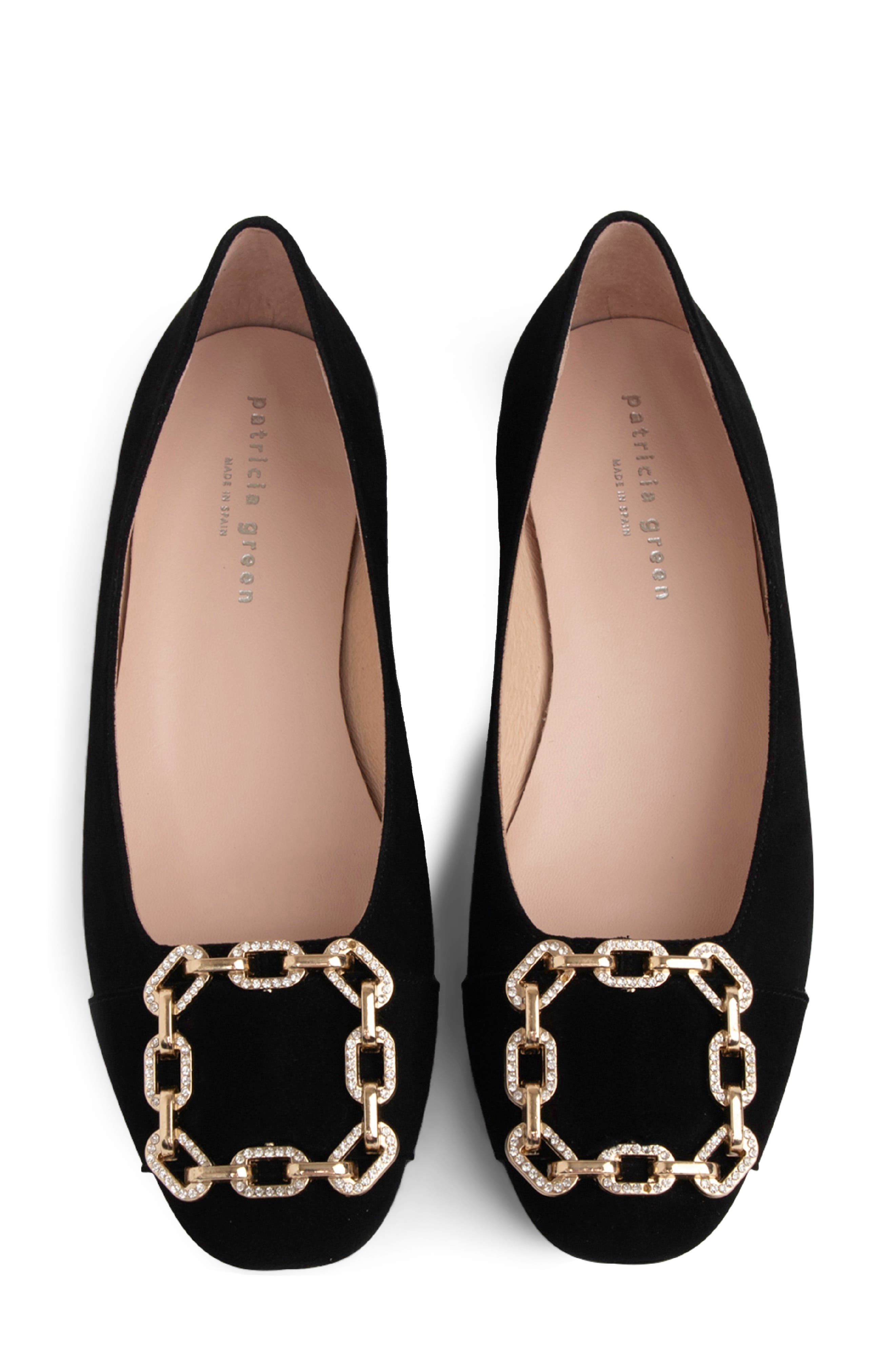 patricia green Celine Chain Link Flat, Alternate, color, Black Suede