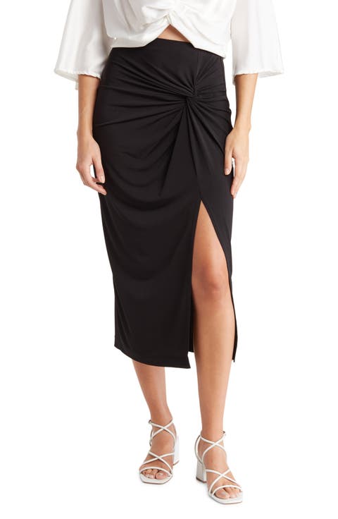 Ruched Solid Midi Skirt