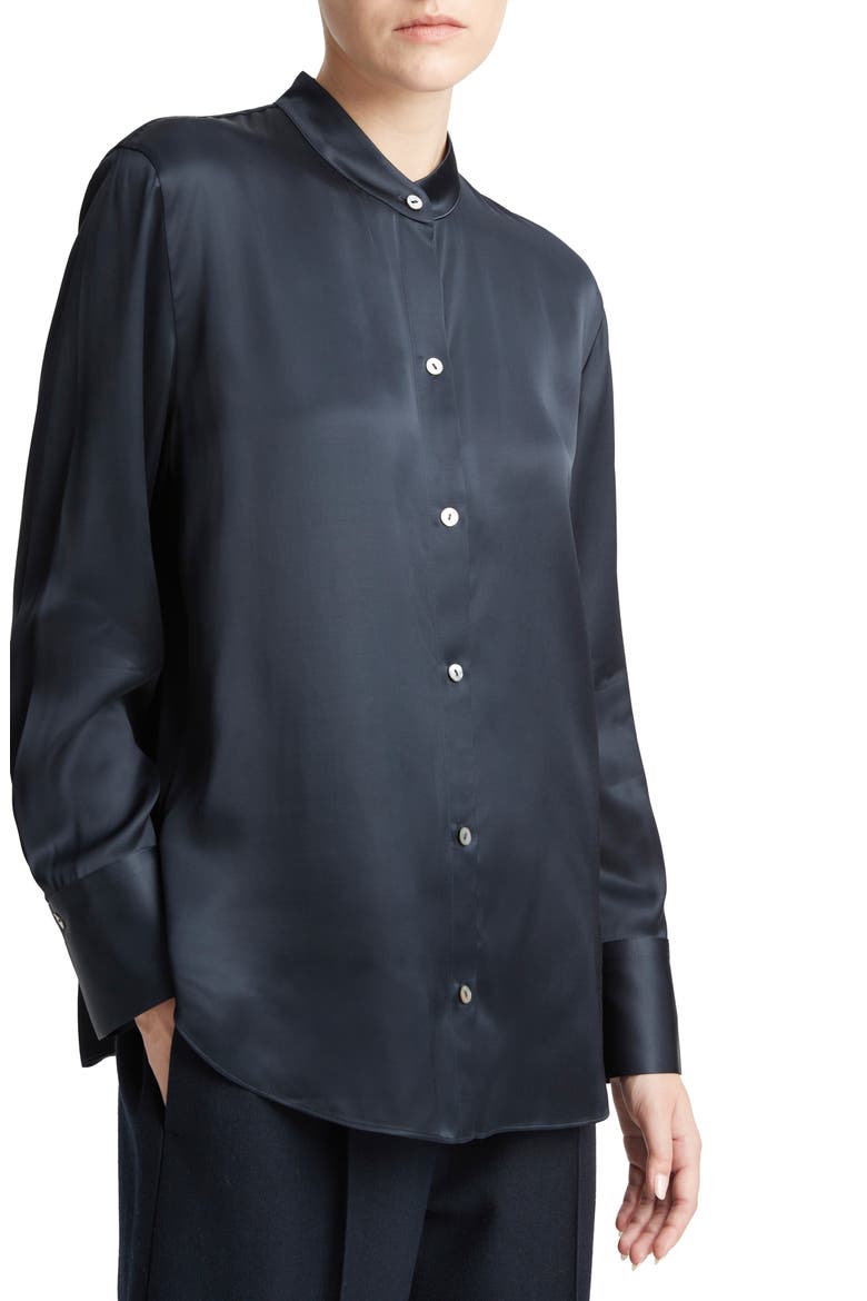 Band Collar Satin Button-Up Shirt, Alternate, color, COASTAL