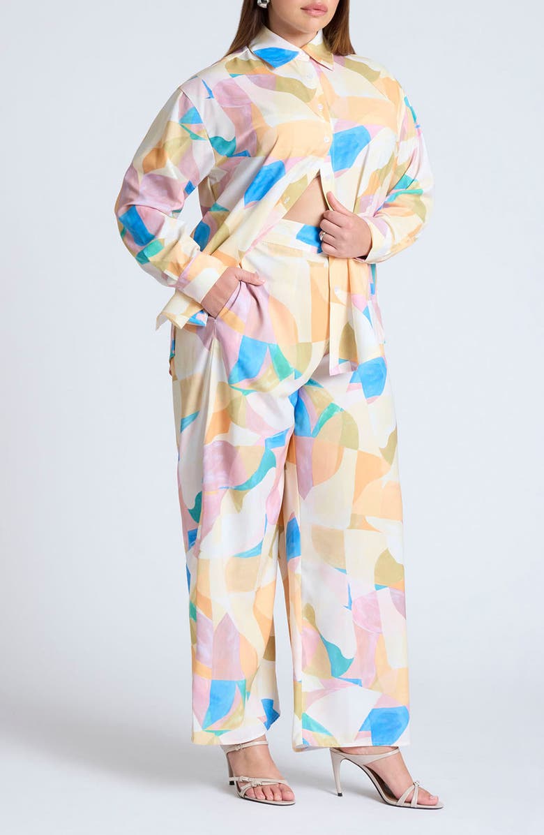 ELOQUII Geo Print Pull-On Wide Leg Pants, Alternate, color, 