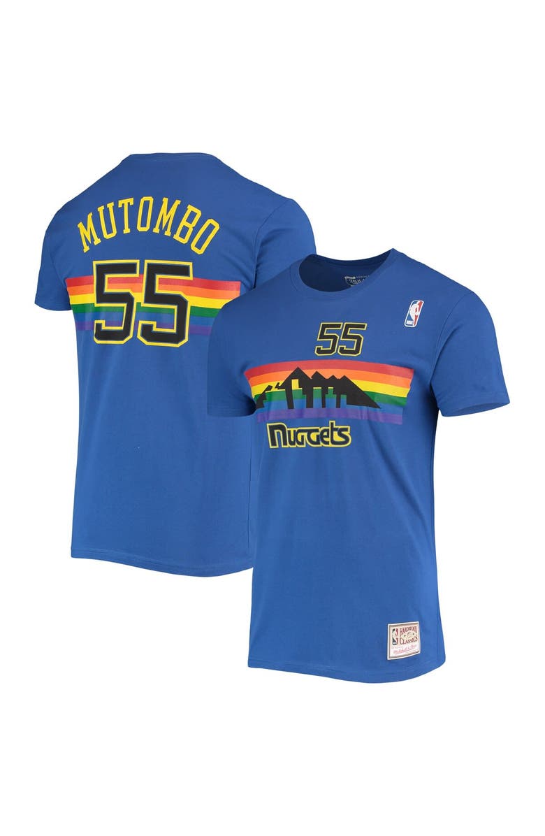 Mitchell & Ness Men's Mitchell & Ness Dikembe Mutombo Royal Denver Nuggets Hardwood Classics Stitch Name & Number T-Shirt, Alternate, color, 