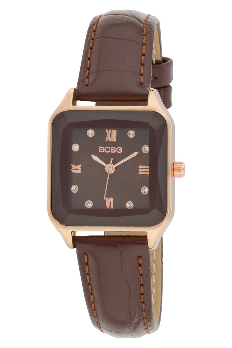 Prism Faux Leather Strap Watch, 27mm, Main, color, BROWN