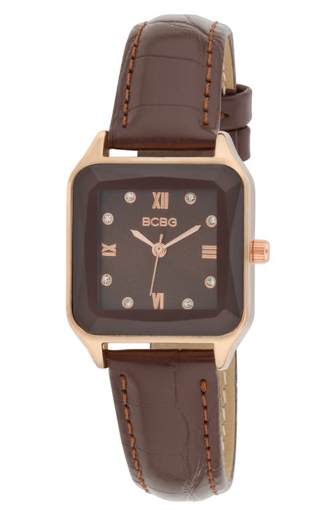 Prism Faux Leather Strap Watch, 27mm