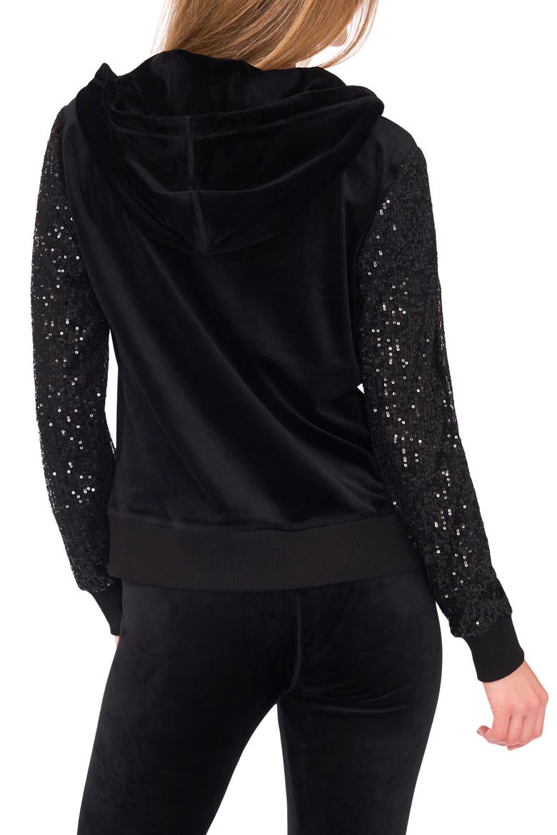 Sequin Sleeve Hoodie, Alternate, color, RICH BLACK