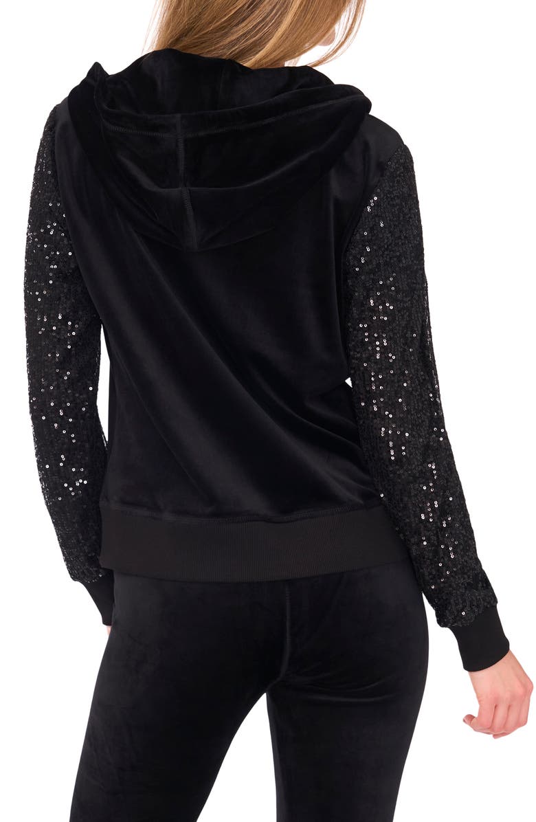 Vince Camuto Sequin Sleeve Hoodie, Alternate, color, Rich Black