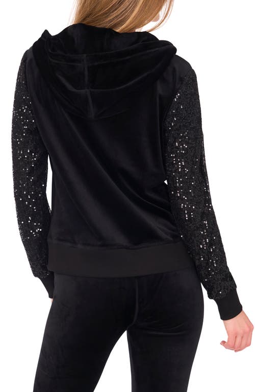 Vince Camuto Plus Size Velour Zip-front Hoodie Jacket In Black