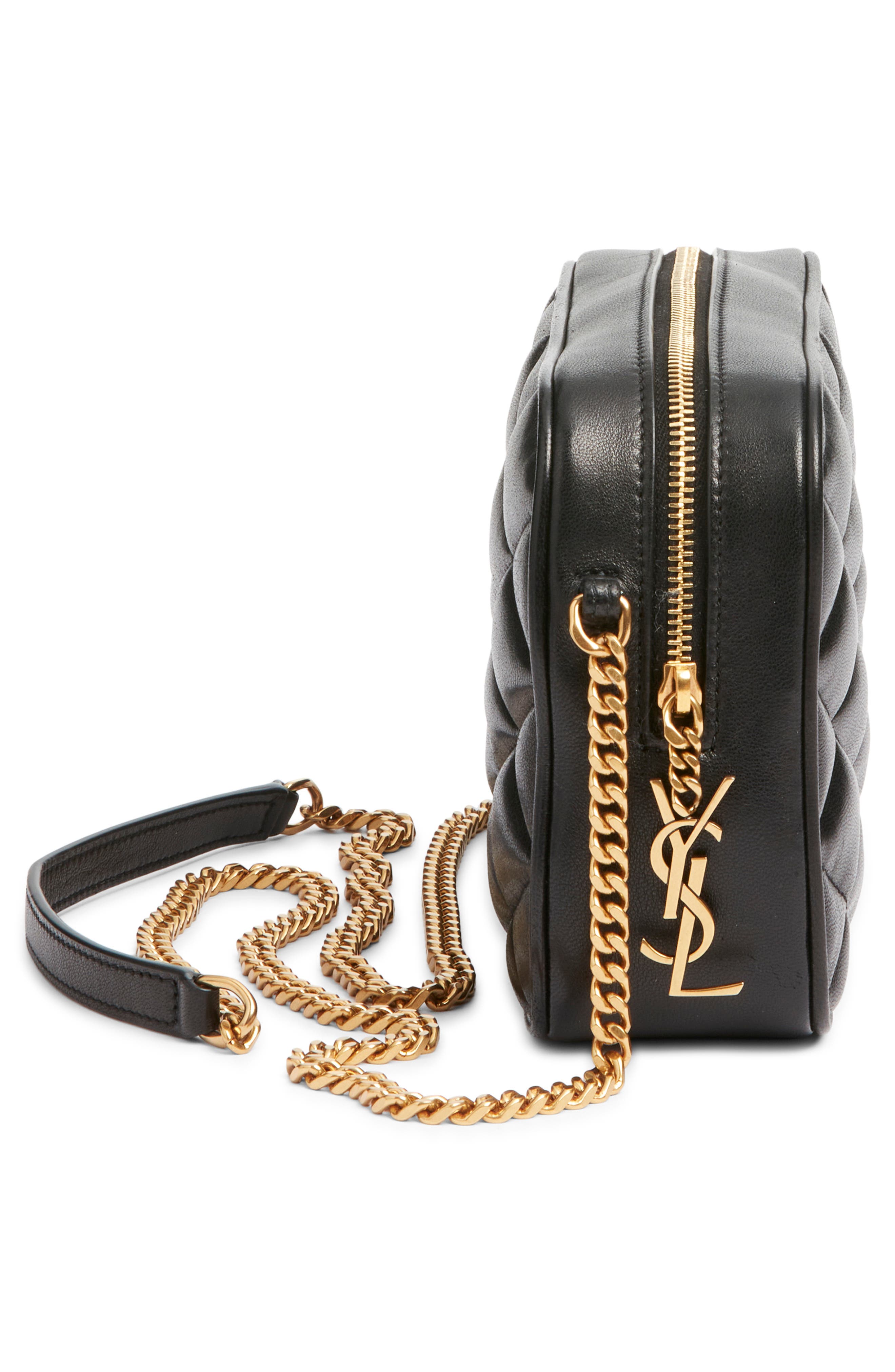 Saint Laurent Gaby Diamond Quilted Leather Camera Bag, Alternate, color, Noir