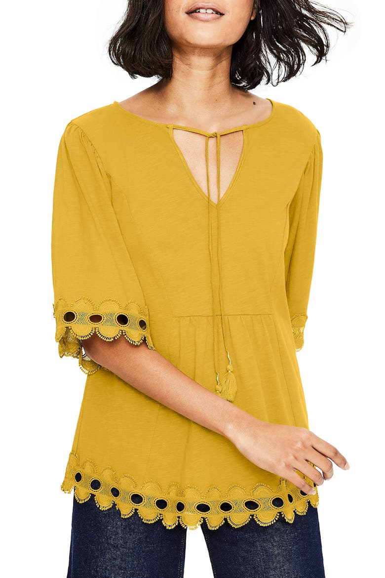 Ayla Lace Trim Top, Main, color, DIJON