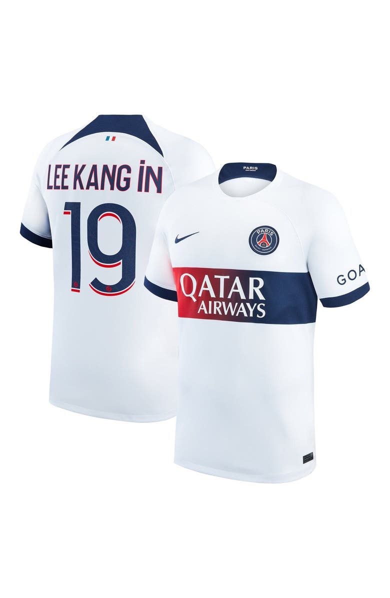 Nike Men's Nike Lee Kang In White Paris Saint-Germain 2023/24 Away Stadium Replica Player Jersey, Main, color, 