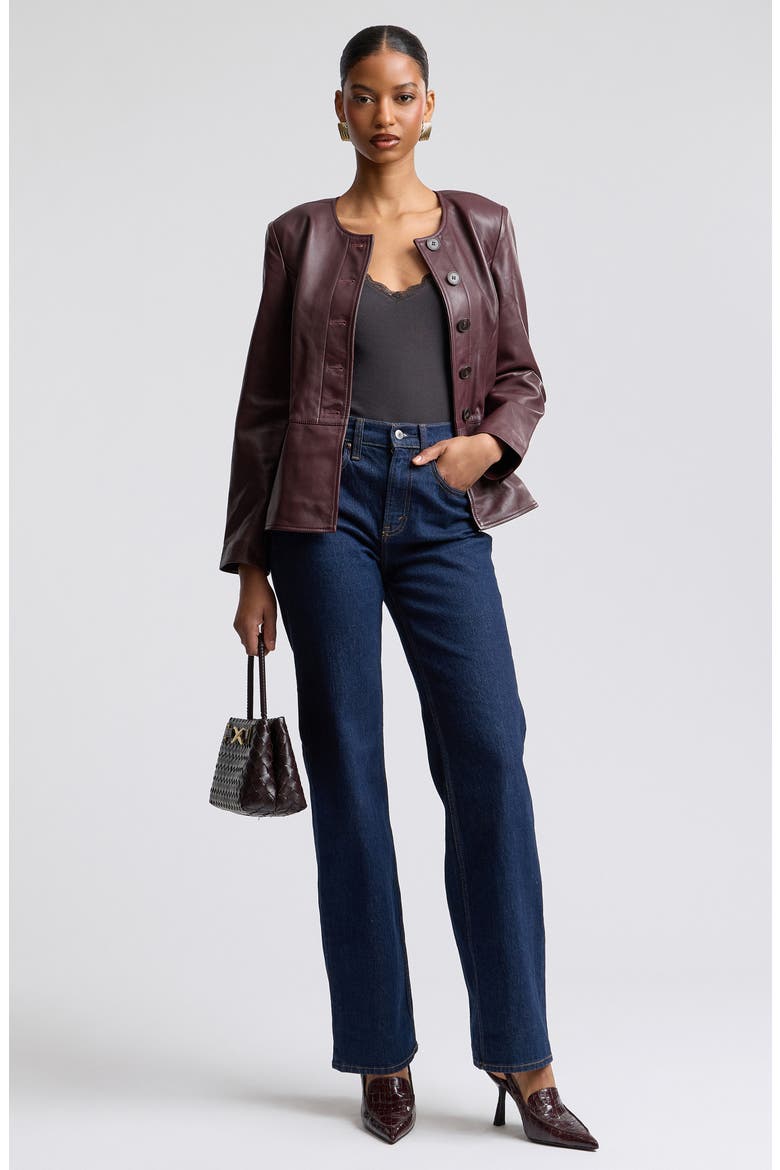Peplum Leather Jacket, Alternate, color, RUBBED WINEBERRY