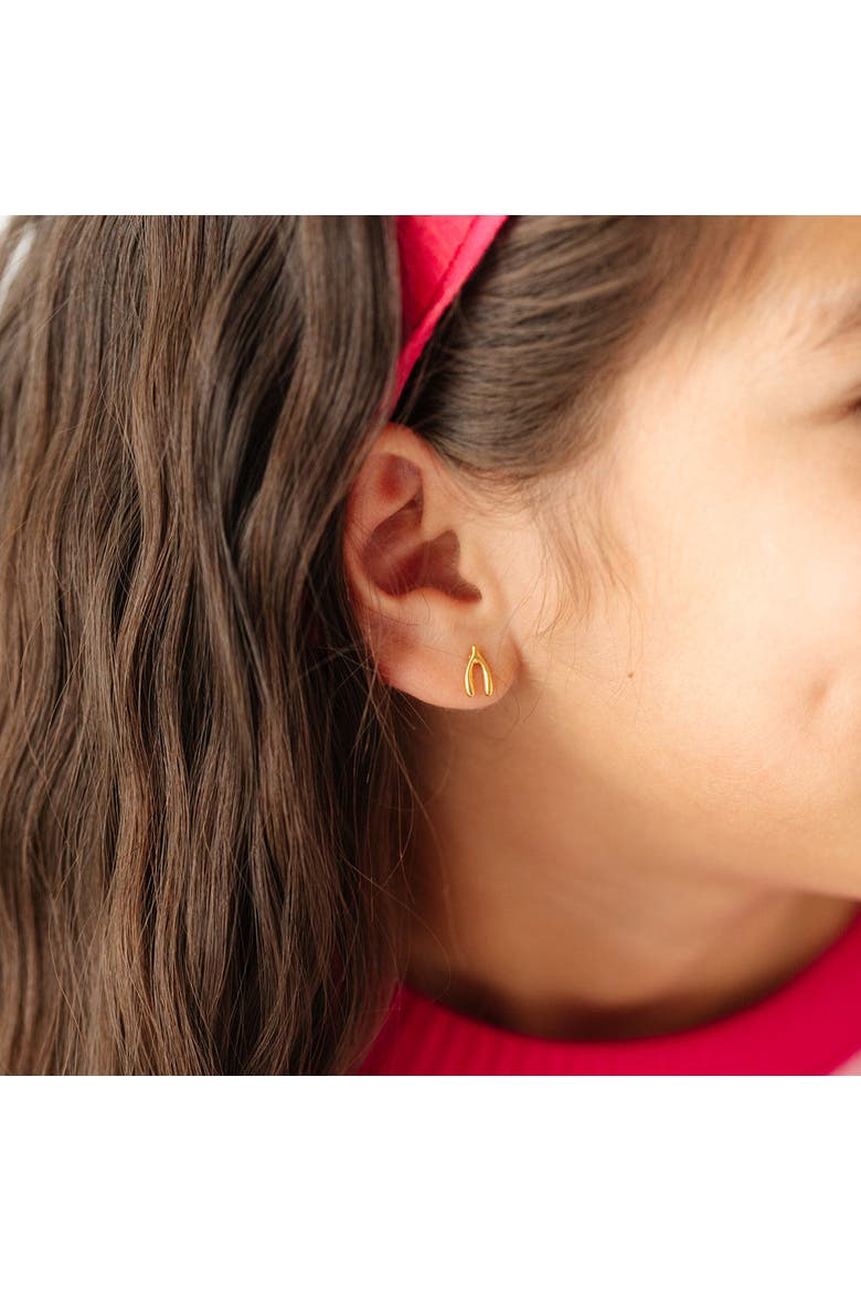Girls' Wishbone Flatback Stud Hypoallergenic Earrings, Alternate, color, Gold