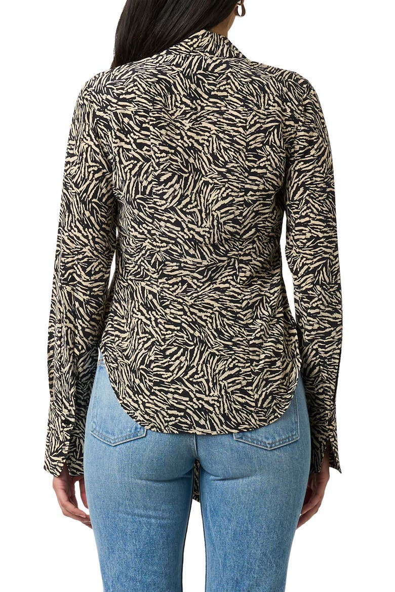 Graysen Print Tie Neck Silk Button-Up Shirt, Alternate, color, TRUE BLACK AND CREME BRULEE