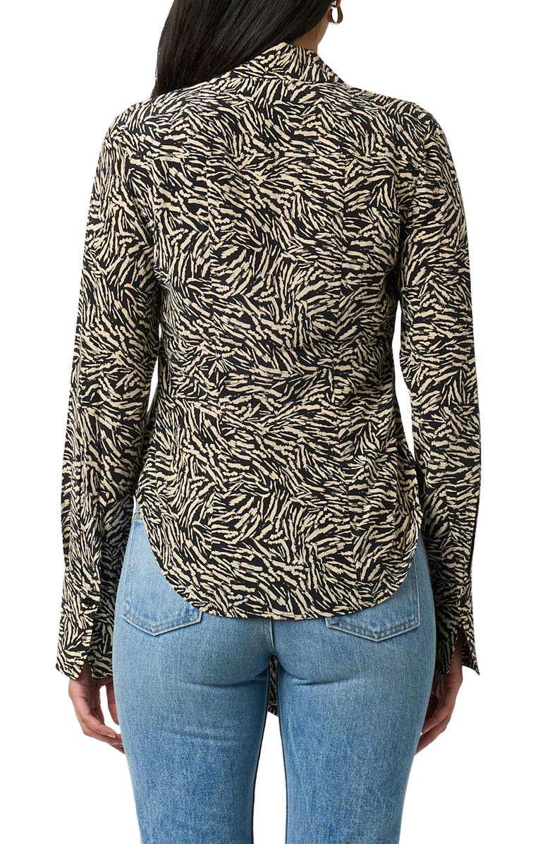 Equipment Graysen Print Tie Neck Silk Button-Up Shirt, Alternate, color, True Black And Creme Brulee