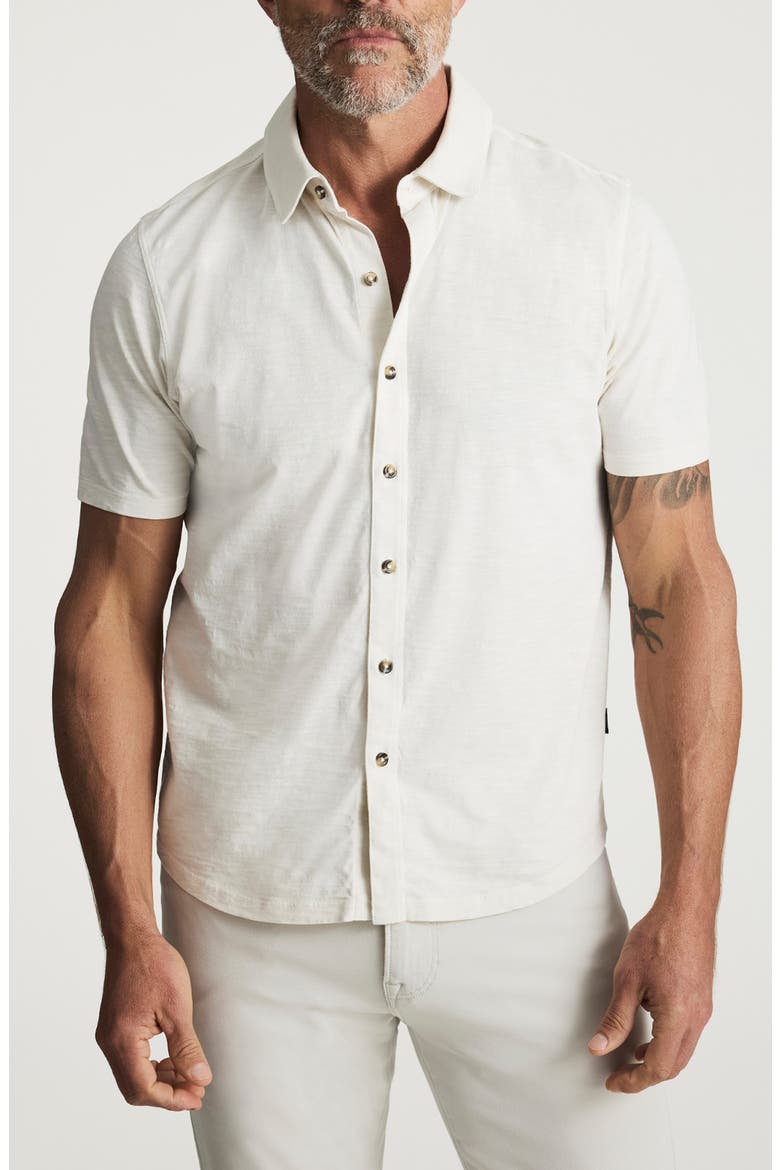 Short Sleeve Slub Cotton Jersey Button-Up Shirt, Main, color, ANTIQUE WHITE