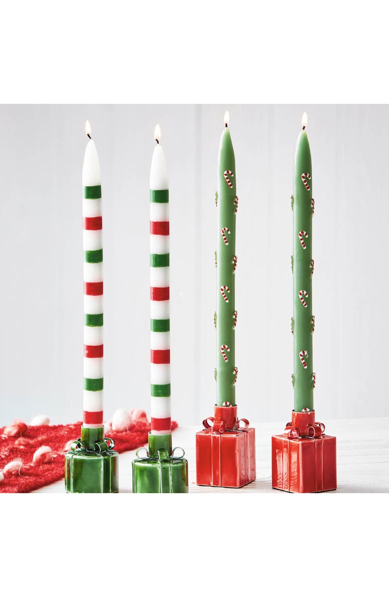 tag Hand Painted Candy Cane Taper Candles Christmas Green Multi, Alternate, color, Green