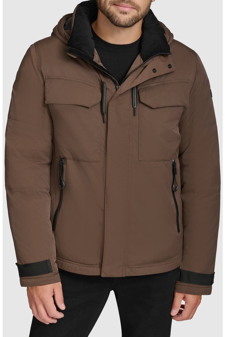 Hooded Utility Down & Feather Fill Jacket, Main, color, ESPRESSO